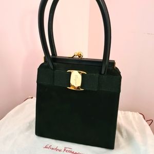 Salvatore FERRAGAMO small handbag. Black suede